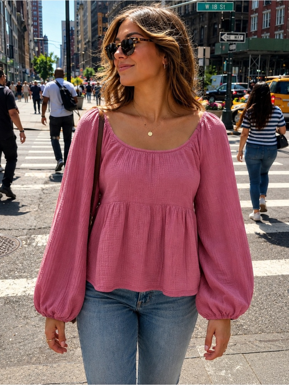 Universal Thread Mauve Pink Peasant Blouse with Balloon Sleeves